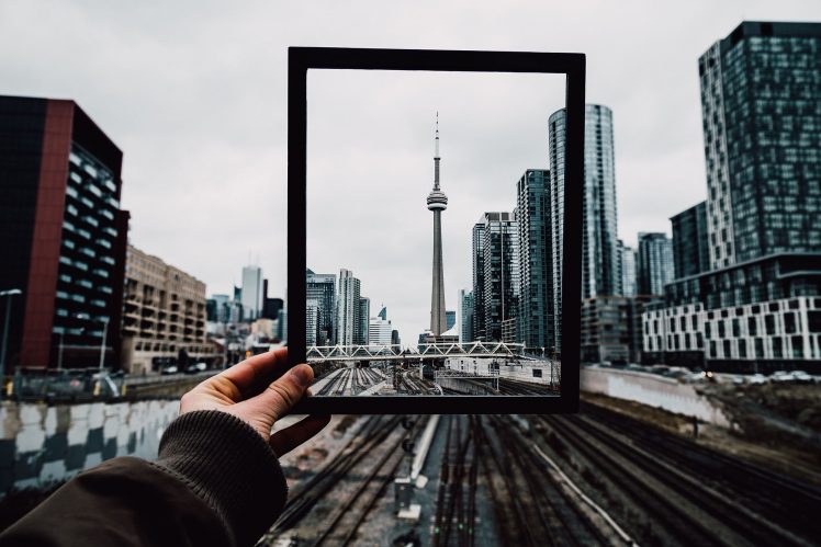 picture frames, Ontario, Railway, Building, CN Tower HD Wallpaper Desktop Background