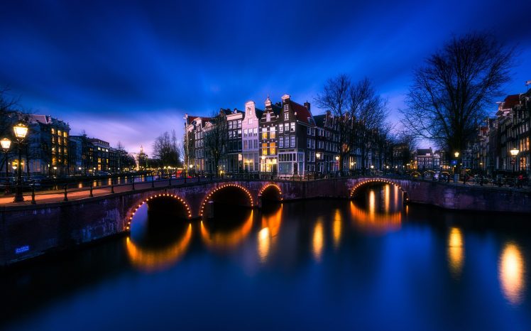 Amsterdam, Night, Netherlands HD Wallpaper Desktop Background