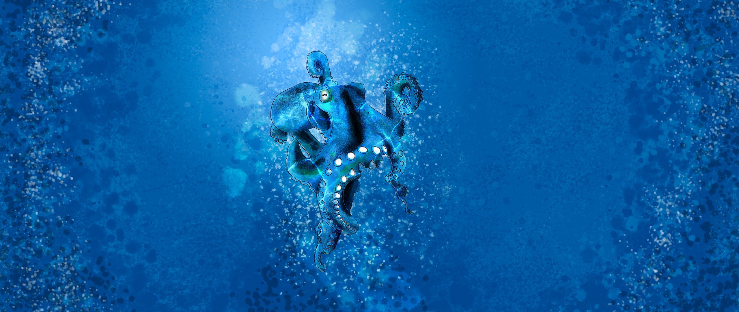 sketck, Octopus, Blue, Paint in water, Painting Wallpaper