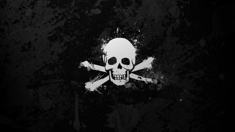 monochrome, Black, White, Skull, Bones, Skull and bones, Simple, Paint splatter, Simple background HD Wallpaper Desktop Background