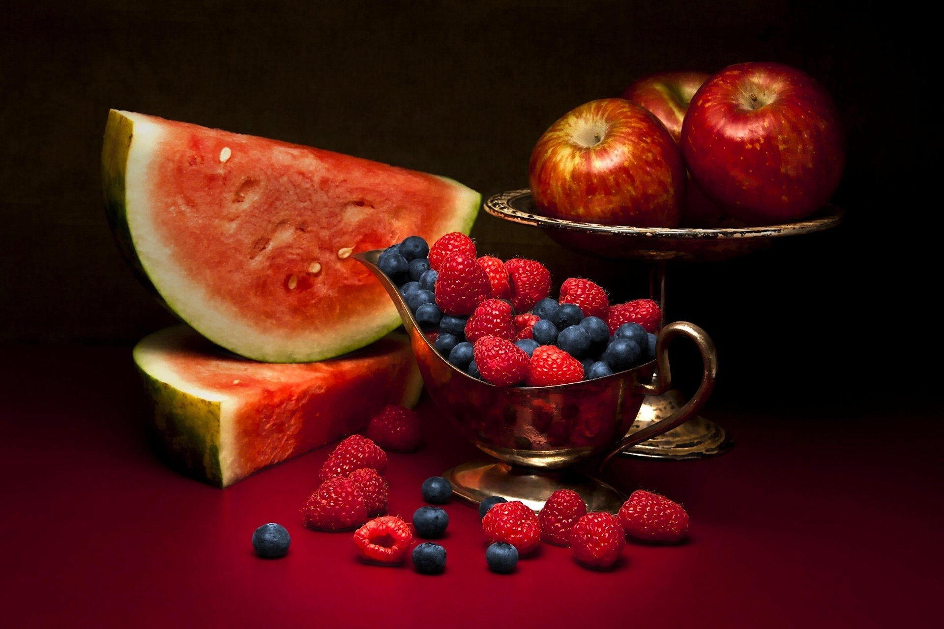 Еда фрукты корзина яблоки арбуз Food fruit basket apples watermelon скачать