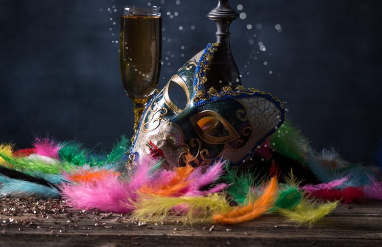 festivals, Mask, Venetian masks, Feathers, Drink HD Wallpaper Desktop Background
