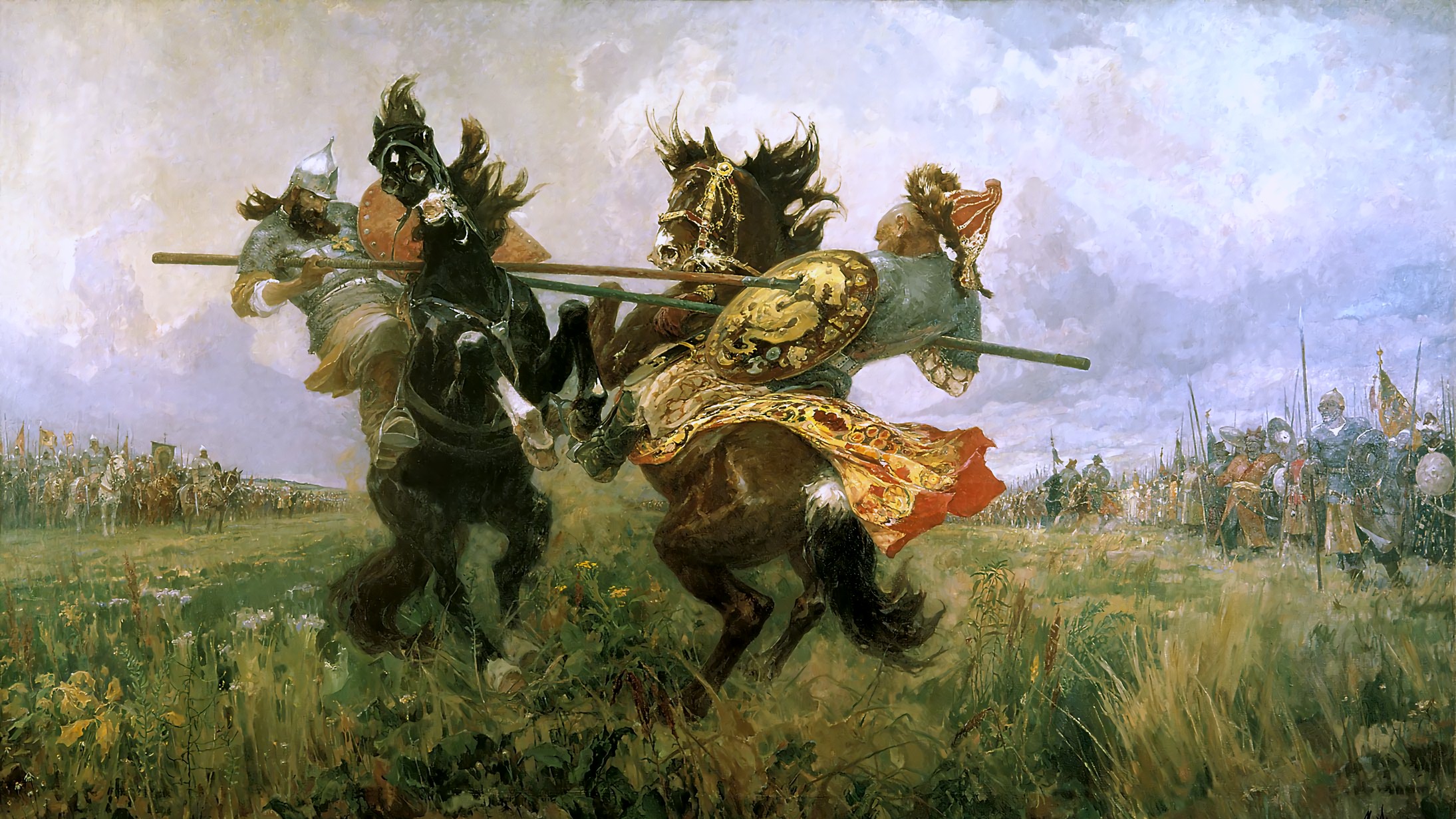 Russian, Mongols, Combat, Lance, War, Mikhail Ivanovich Avilov Wallpaper