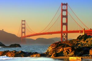 Golden Gate Bridge, San Francisco, USA, Bridge, Sunrise