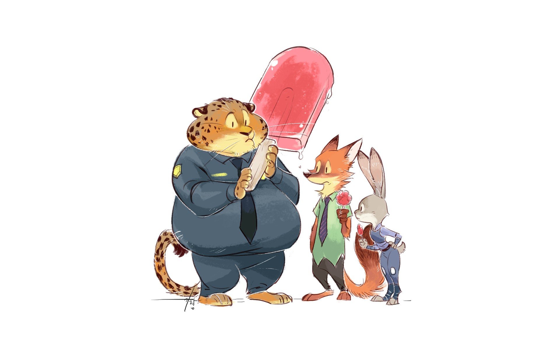 nick wilde, Judy Hopps, Zootopia, Simple background, Benjamin Clawhauser Wallpaper