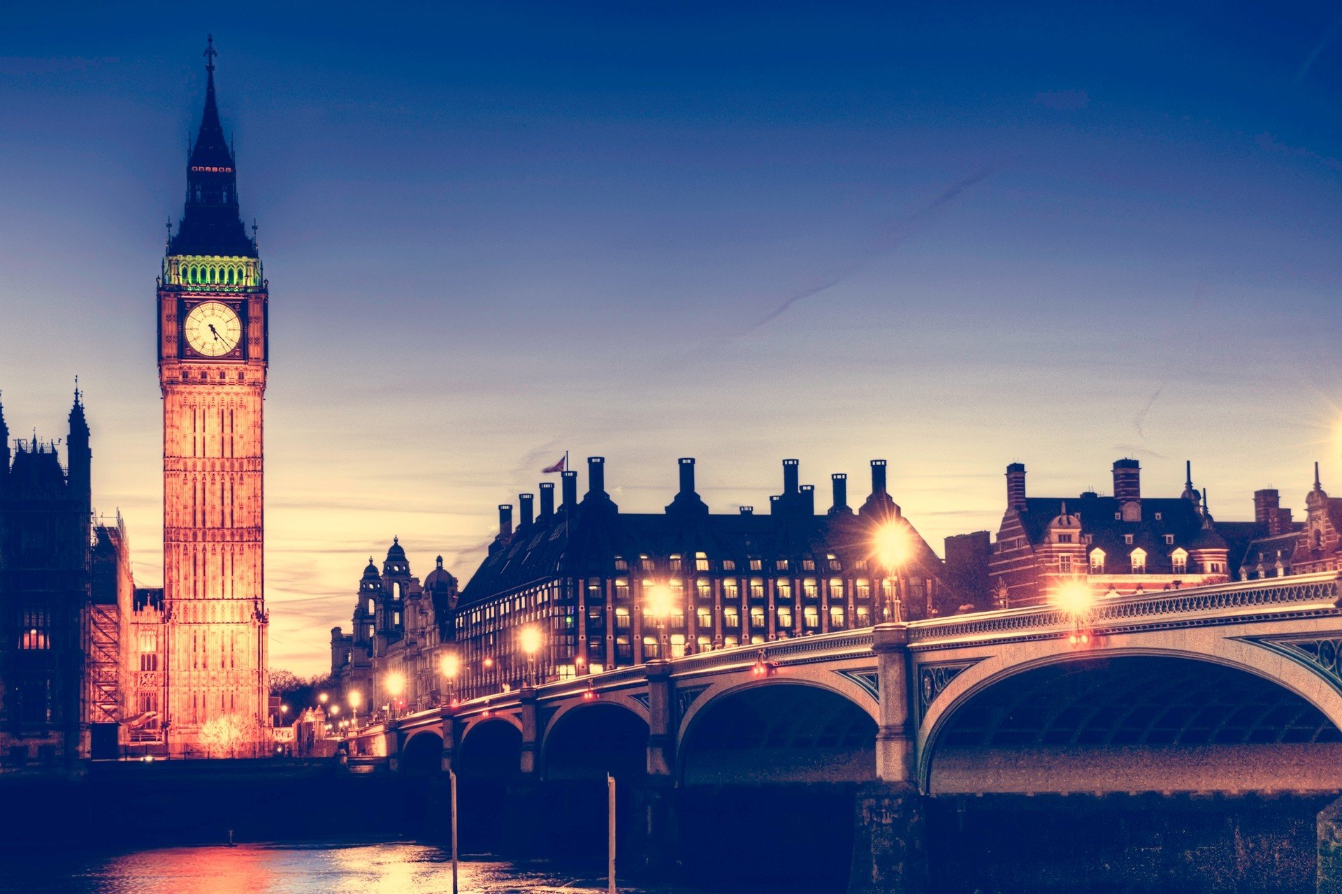 night, London, River, Bridge, Westminster, City lights, Big Ben Wallpaper
