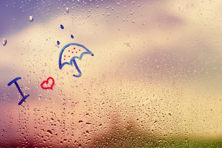 rain, Love, Window, Water drops, Umbrella HD Wallpaper Desktop Background