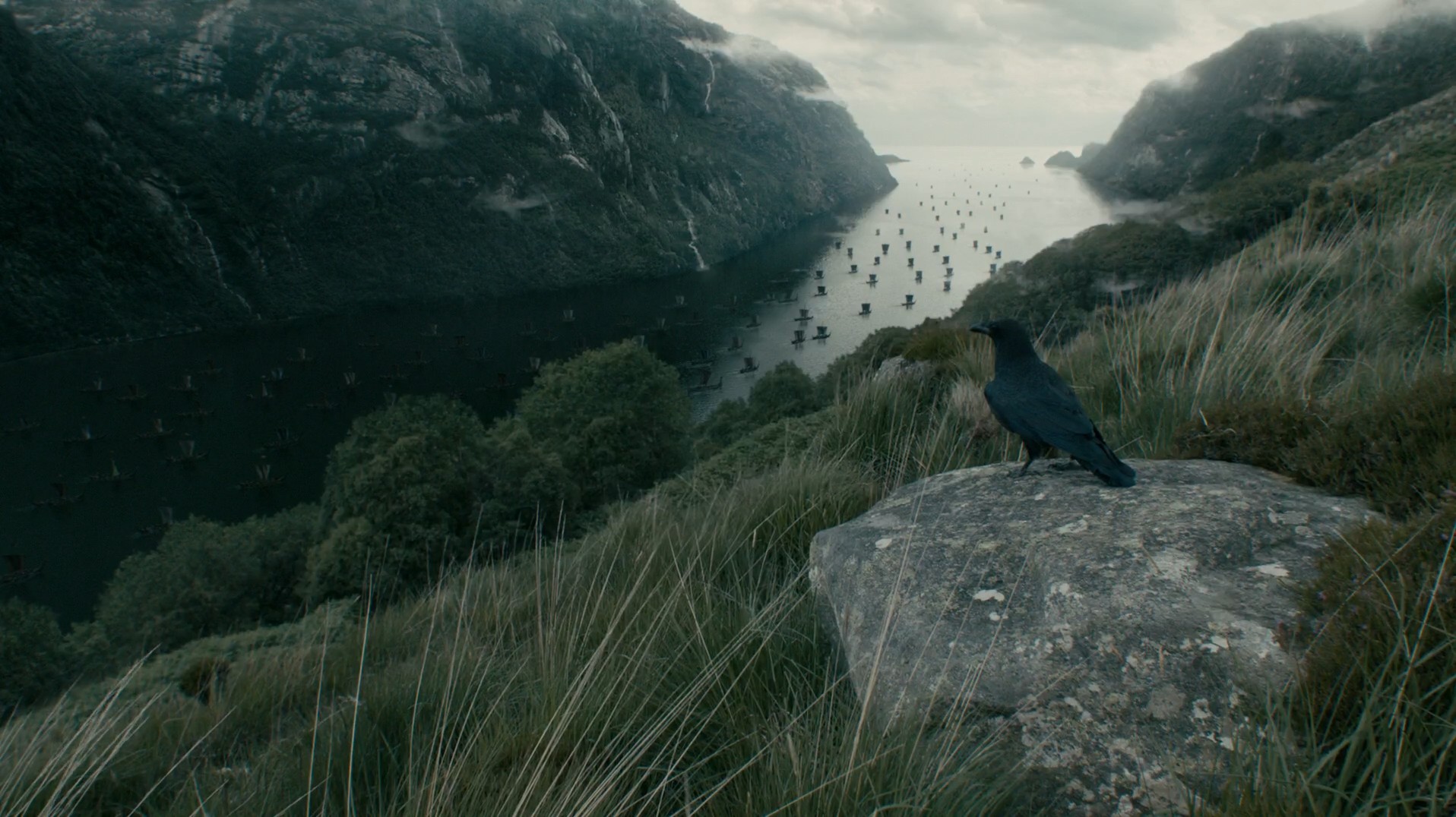 Vikings (TV series), Raven, Water, Mountains Wallpaper