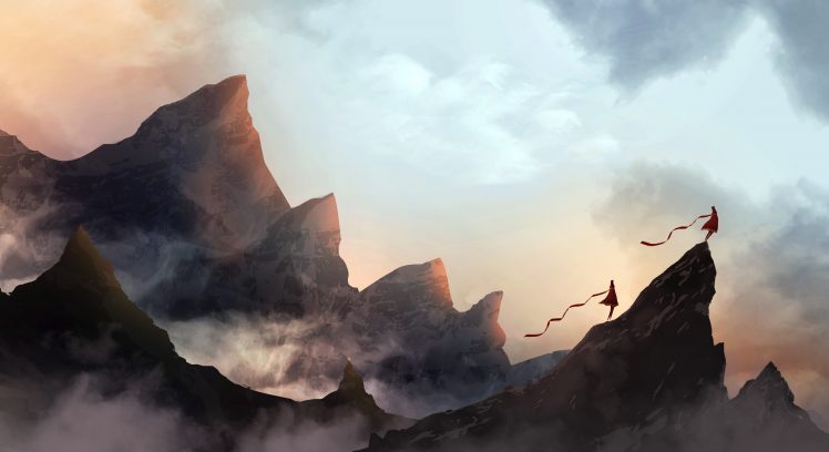 couple, Journey (game), Mountains, Mist HD Wallpaper Desktop Background