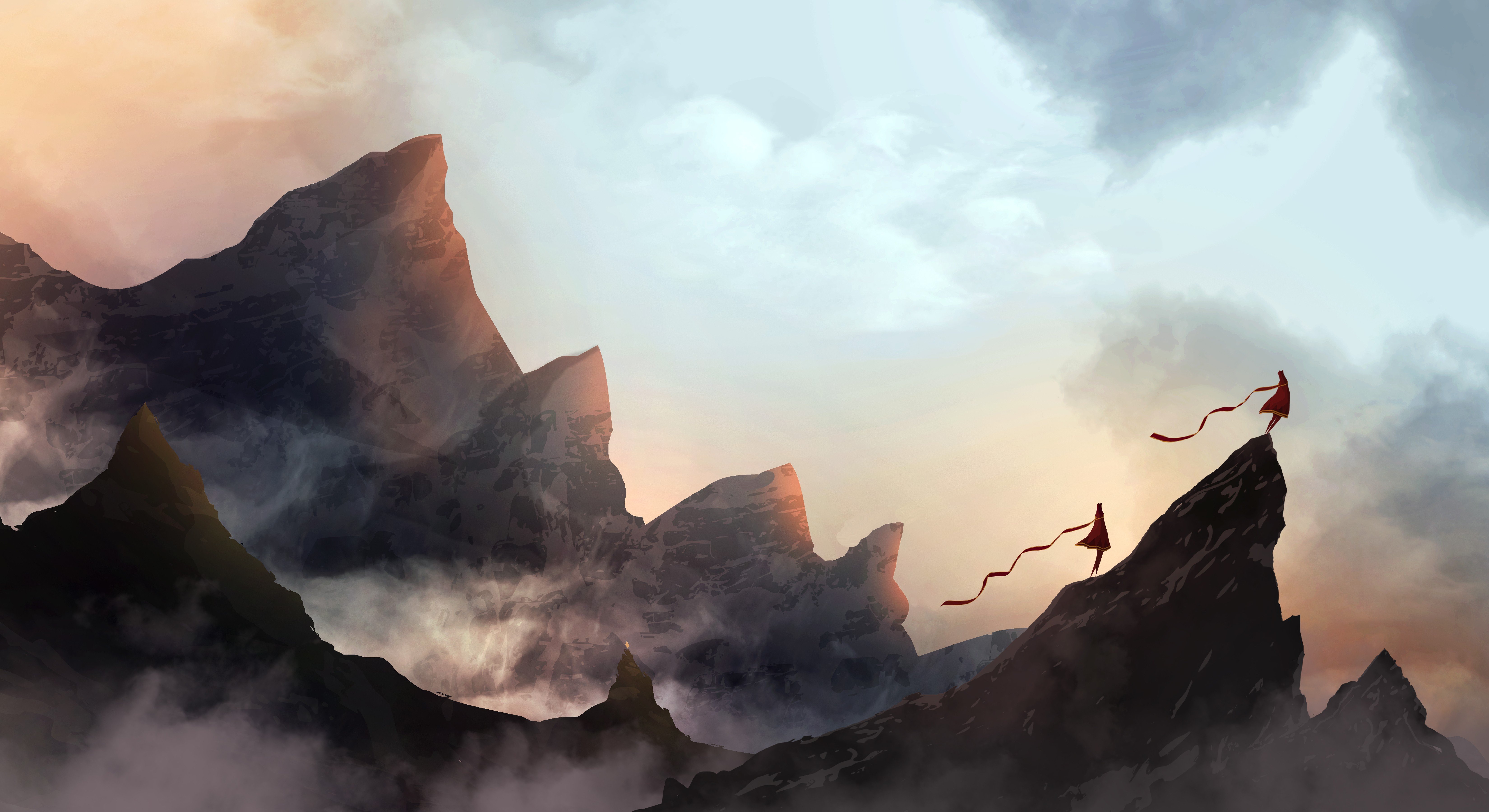 couple, Journey (game), Mountains, Mist Wallpaper