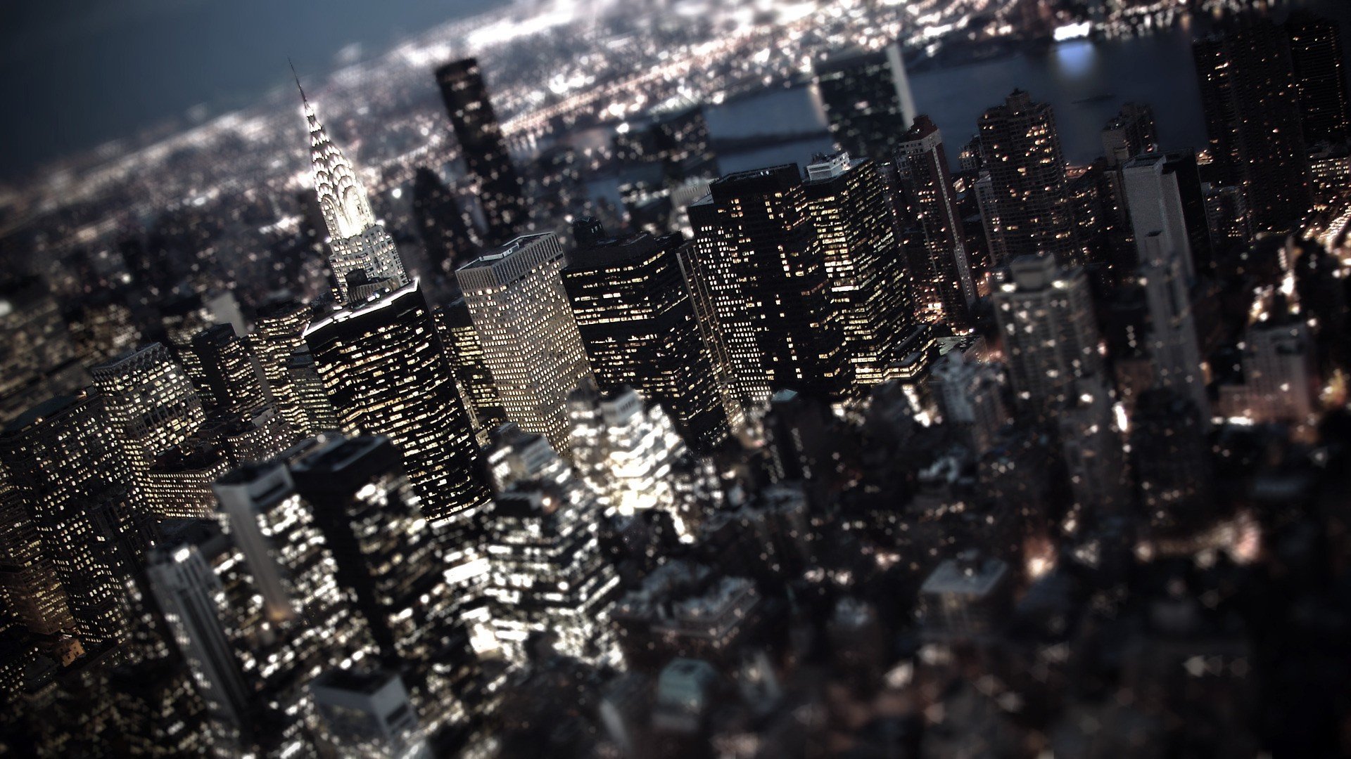 city, Cityscape, Night, Lights, City lights, Skyscraper, New York City, USA, Tilt shift Wallpaper