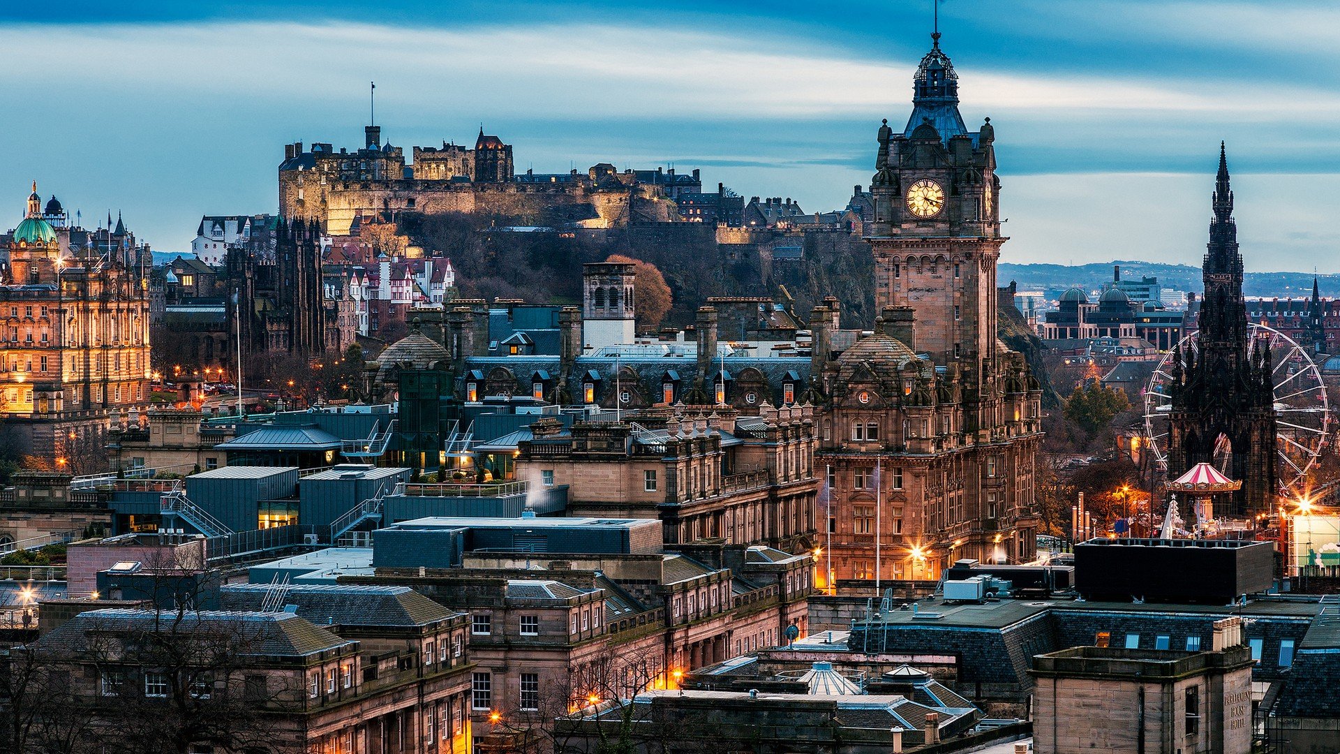 Edinburgh, Scotland, Building, Architecture, Clock tower, Castle, City, Cityscape, UK Wallpaper