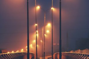 lights, Street, Utility pole, Bridge, Night, City, Architecture