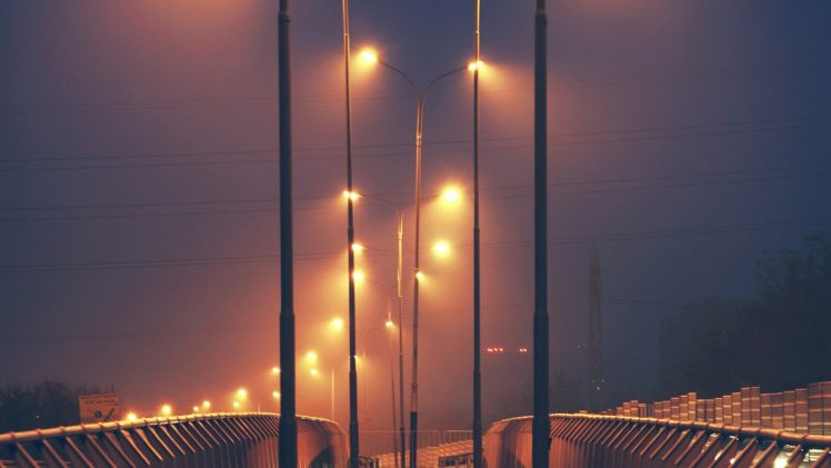 lights, Street, Utility pole, Bridge, Night, City, Architecture