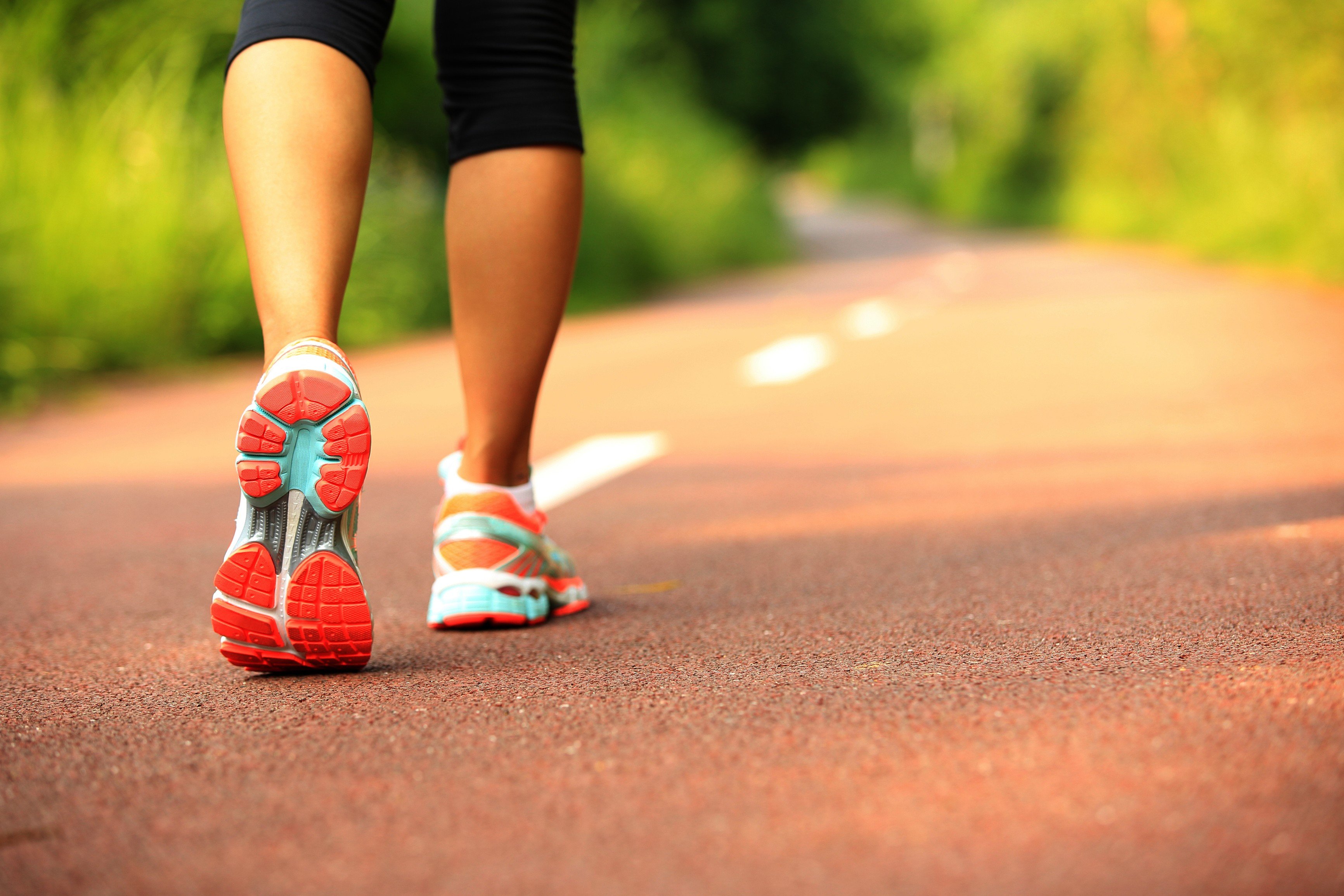 running, Shoes, Sun rays, Asphalt Wallpaper