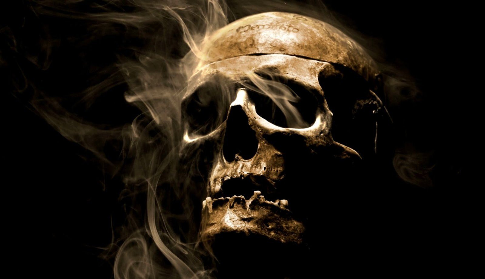 smoke, Skull, Artificial lights Wallpaper