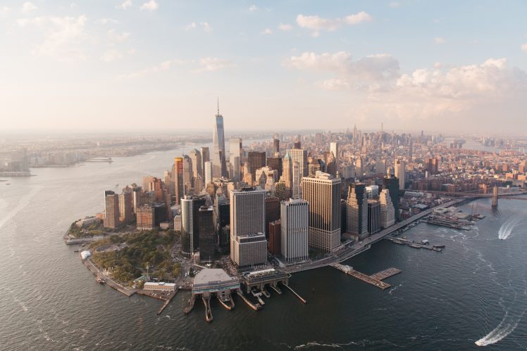 cityscape, New York City, Helicopter view, Bay HD Wallpaper Desktop Background