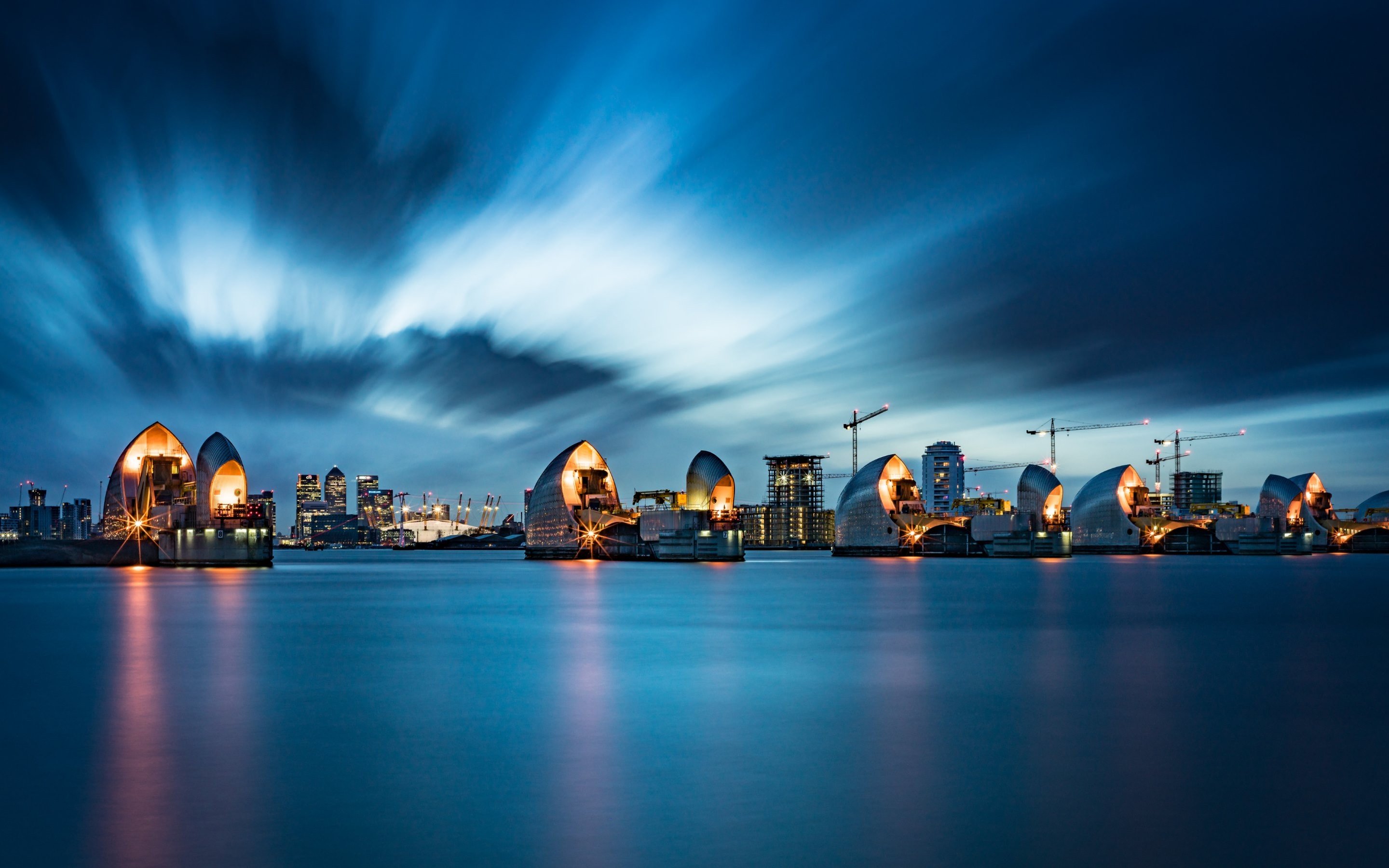 river, Night, River Thames, London, Lights, Cranes (machine), Water, Architecture, Long exposure Wallpaper