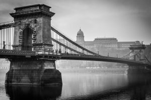 architecture, Budapest, Hungary, Old building, Capital, Cityscape, City, Monochrome, Bridge, Old bridge, Water, Reflection, River, Chain Bridge