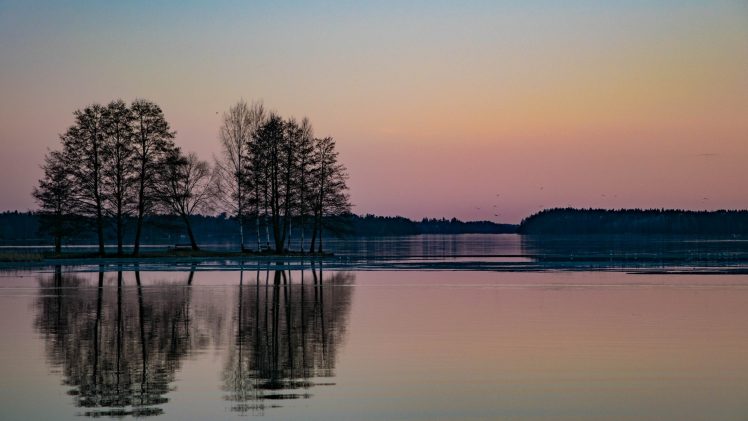 Finland, Water, Lake, Trees, Evening, Reflections, Järvenpää HD Wallpaper Desktop Background