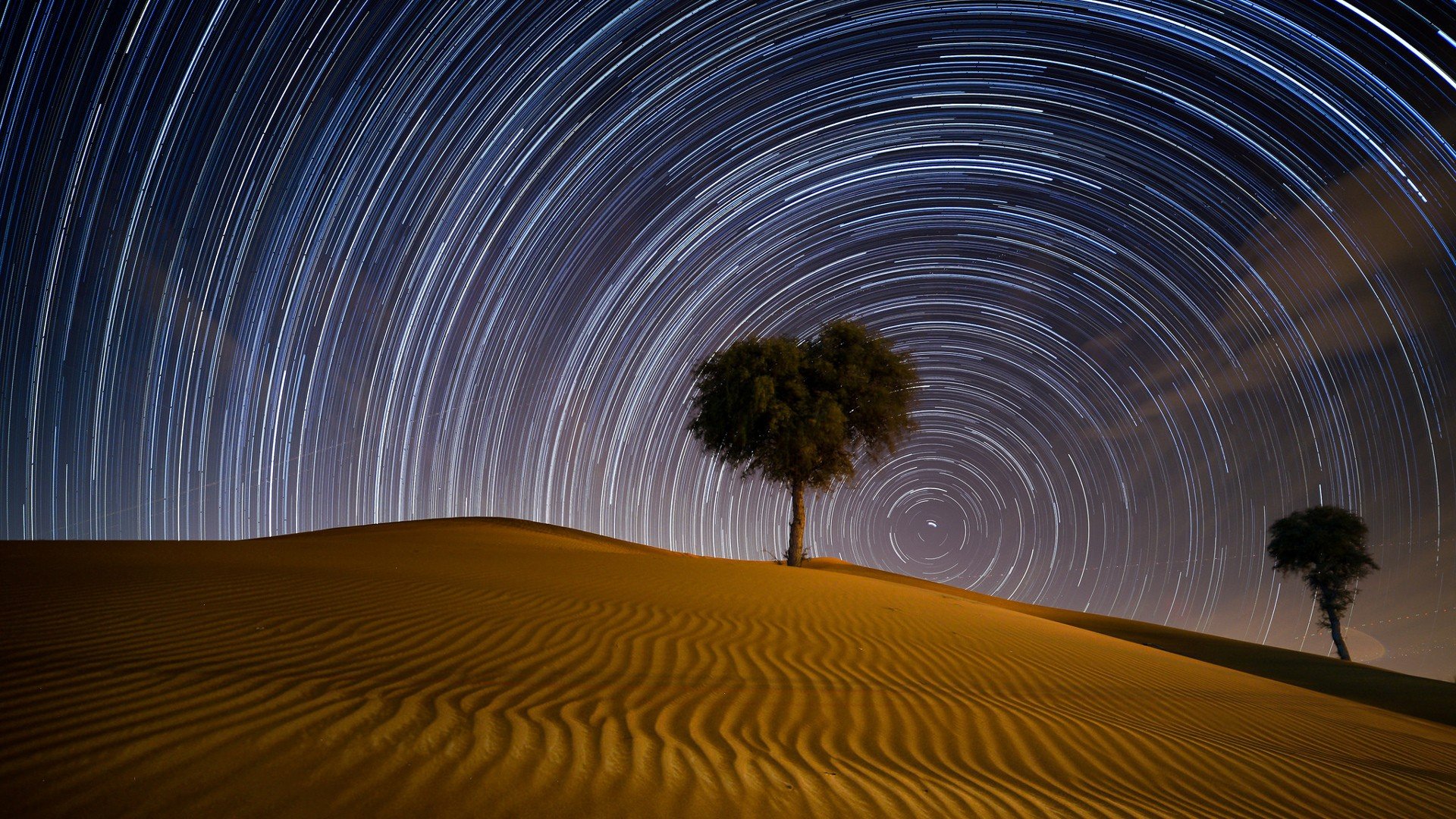 desert, Night, Star trails, Dubai Wallpaper