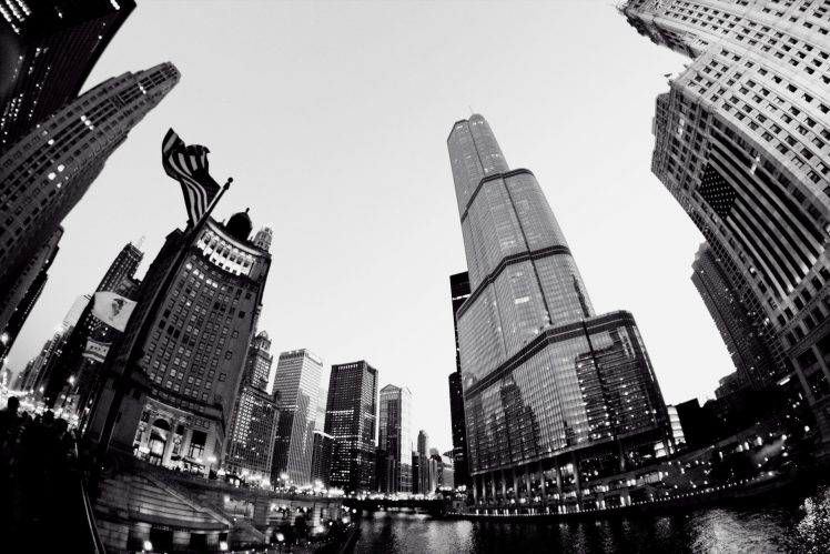 city, Chicago, Fisheye lens HD Wallpaper Desktop Background