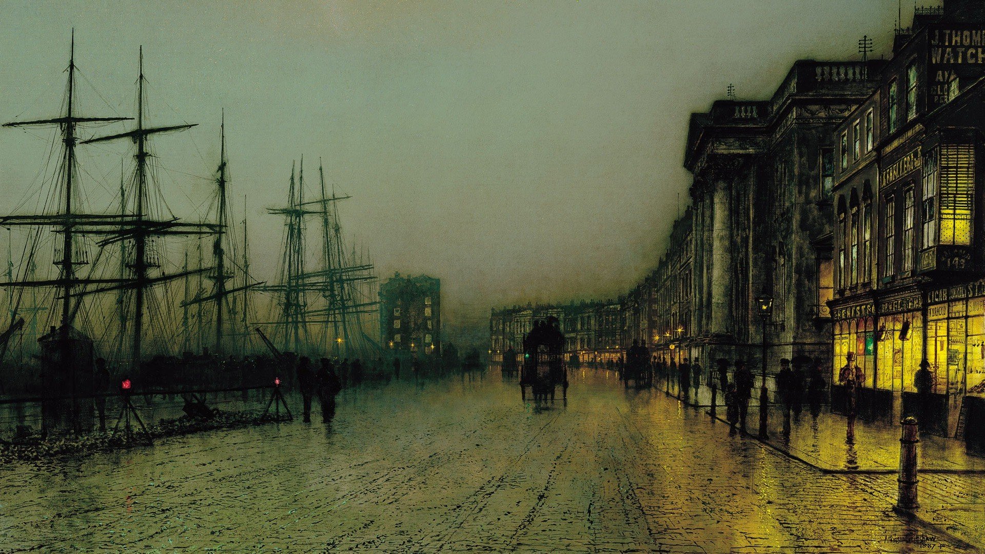 John Atkinson Grimshaw, Painting, Scotland, Glasgow, Shipyard, Road Wallpaper