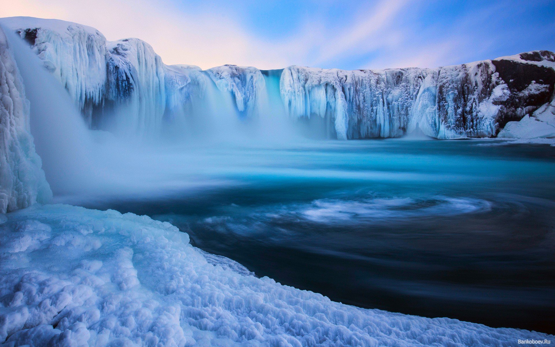water, Waterfall, Snow Wallpaper