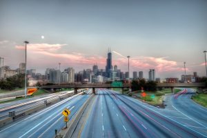 Chicago, USA, City, Skyscraper, Road, Long exposure
