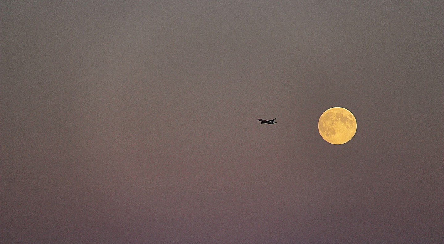 Moon, Airplane Wallpaper