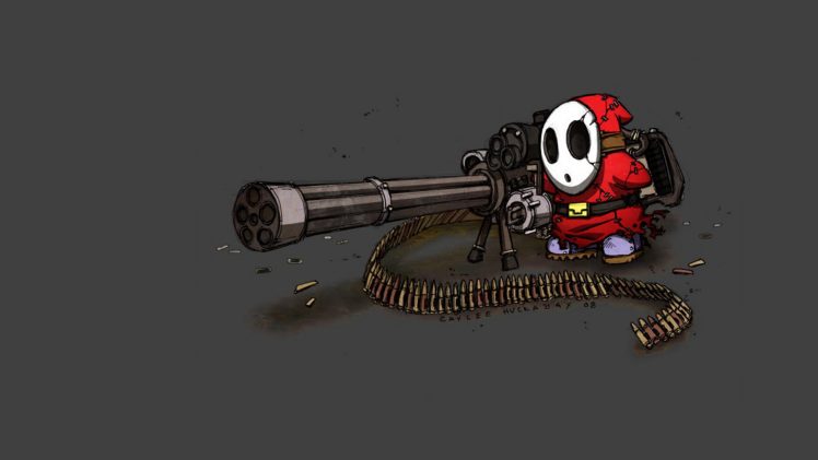 Shy Guy, Ammunition, Minigun, Gun, Super Mario HD Wallpaper Desktop Background