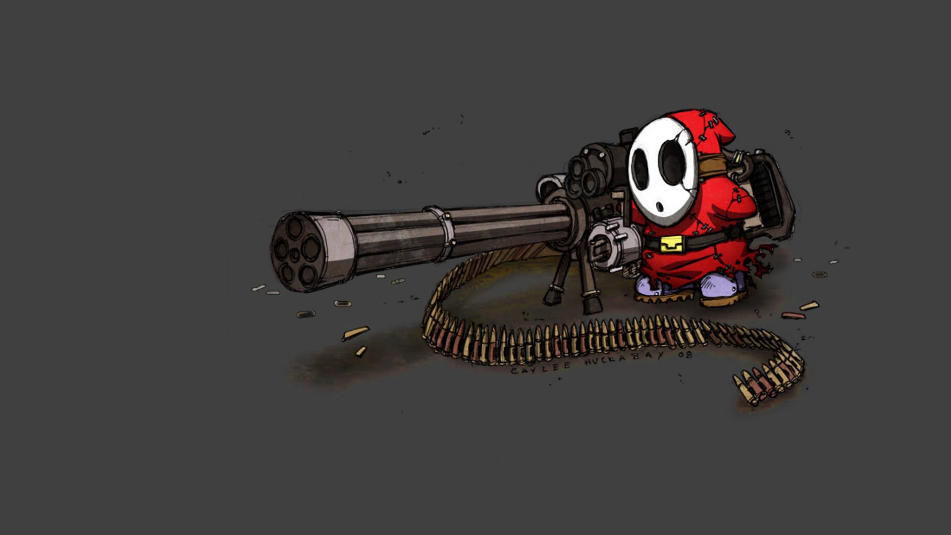 Shy Guy, Ammunition, Minigun, Gun, Super Mario Wallpaper