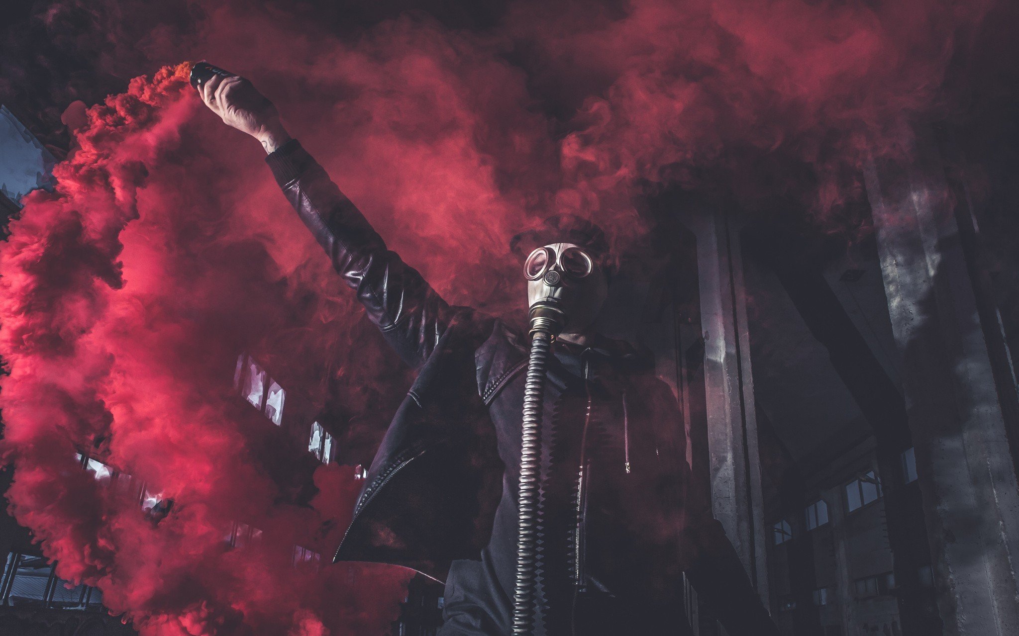 men, Smoke, Colorful, Gas masks Wallpaper