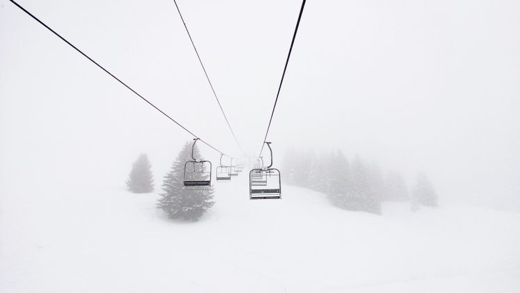 snow, Ski lifts, Pine trees HD Wallpaper Desktop Background