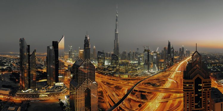cityscape, Lights, Long exposure, Dubai HD Wallpaper Desktop Background