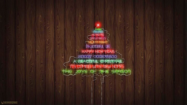 Christmas, Christmas Tree, Christmas ornaments, Christmas lights, Neon, Neon light, Neon text, Typography HD Wallpaper Desktop Background