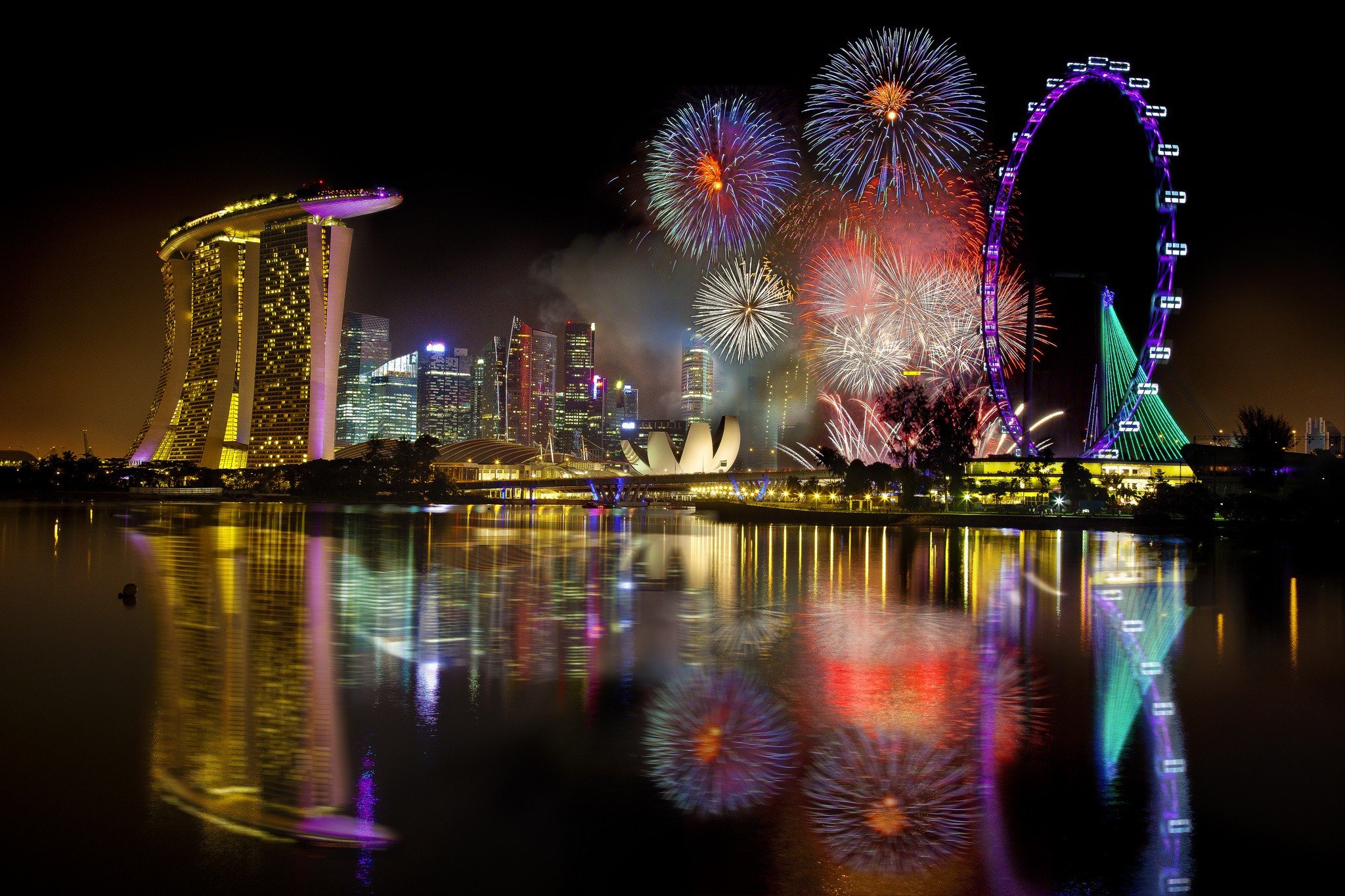 fireworks, City, Singapore Wallpaper