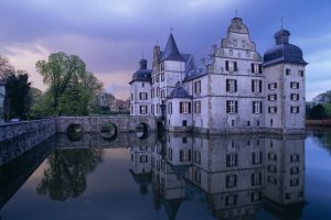 castle, Dortmund, Reflection, Castle Bodelschwing, Germany, Water, Building, Trees, Architecture