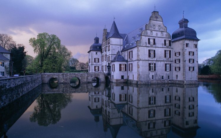 castle, Dortmund, Reflection, Castle Bodelschwing, Germany, Water, Building, Trees, Architecture HD Wallpaper Desktop Background