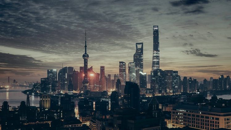 cityscape, Filter, City, Night, Evening, Photography, Shanghai HD Wallpaper Desktop Background