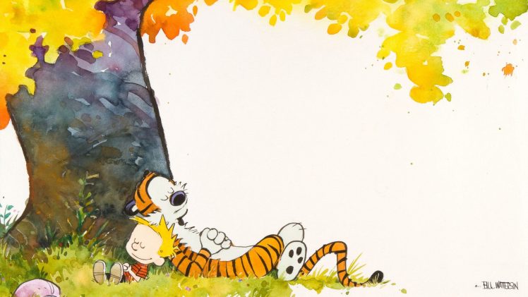 Calvin and Hobbes, Trees, Fall, Rest HD Wallpaper Desktop Background