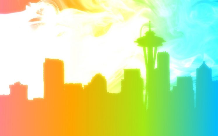 Seattle, Skyline, Silhouette, Rainbows, LGBT HD Wallpaper Desktop Background