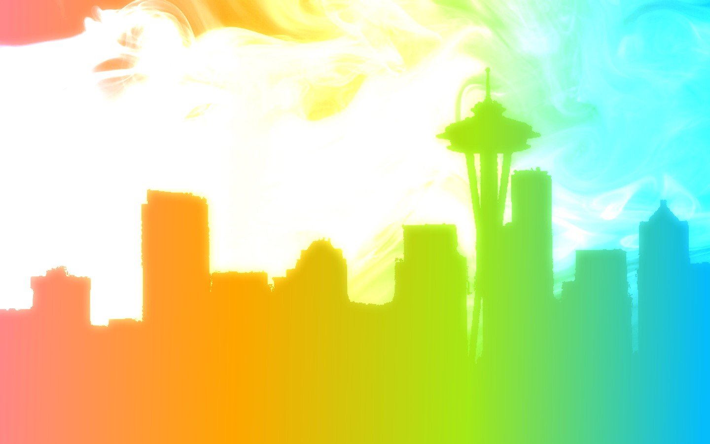 Seattle, Skyline, Silhouette, Rainbows, LGBT Wallpaper