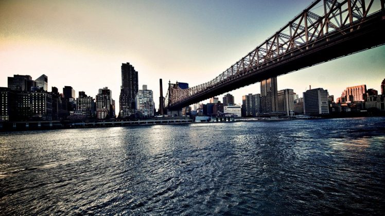 Queensboro Bridge, River, New York City, USA, Cityscape, East River, HDR HD Wallpaper Desktop Background