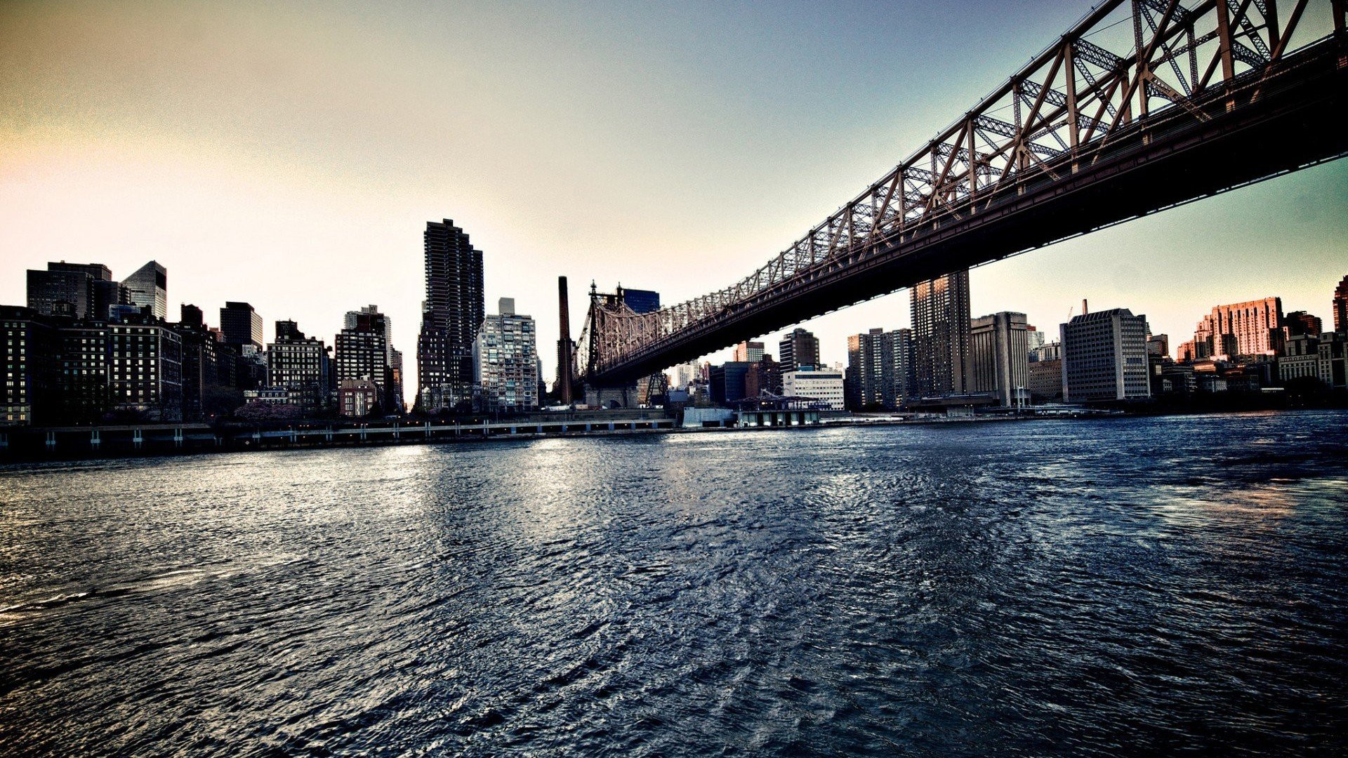 Queensboro Bridge, River, New York City, USA, Cityscape, East River, HDR Wallpaper