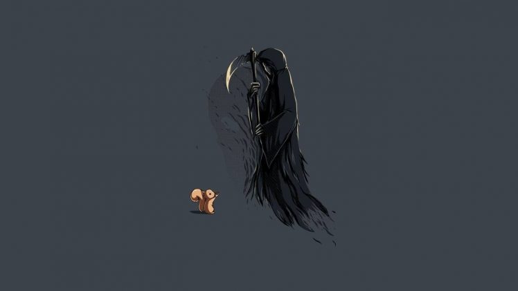 Grim Reaper, Minimalism, Death, Scythe, Squirrel HD Wallpaper Desktop Background