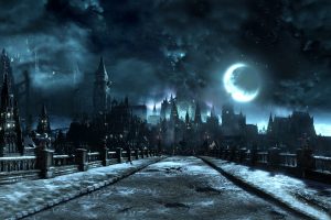 Dark Souls III, Video games, Castle, Cathedral, Bridge, Moon, Screen shot, Village