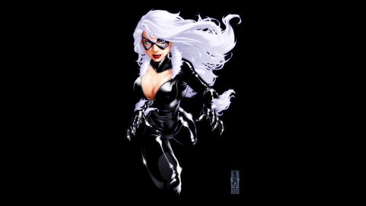 Black Cat (character), Marvel Comics, Illustration, Costumes, Black background HD Wallpaper Desktop Background