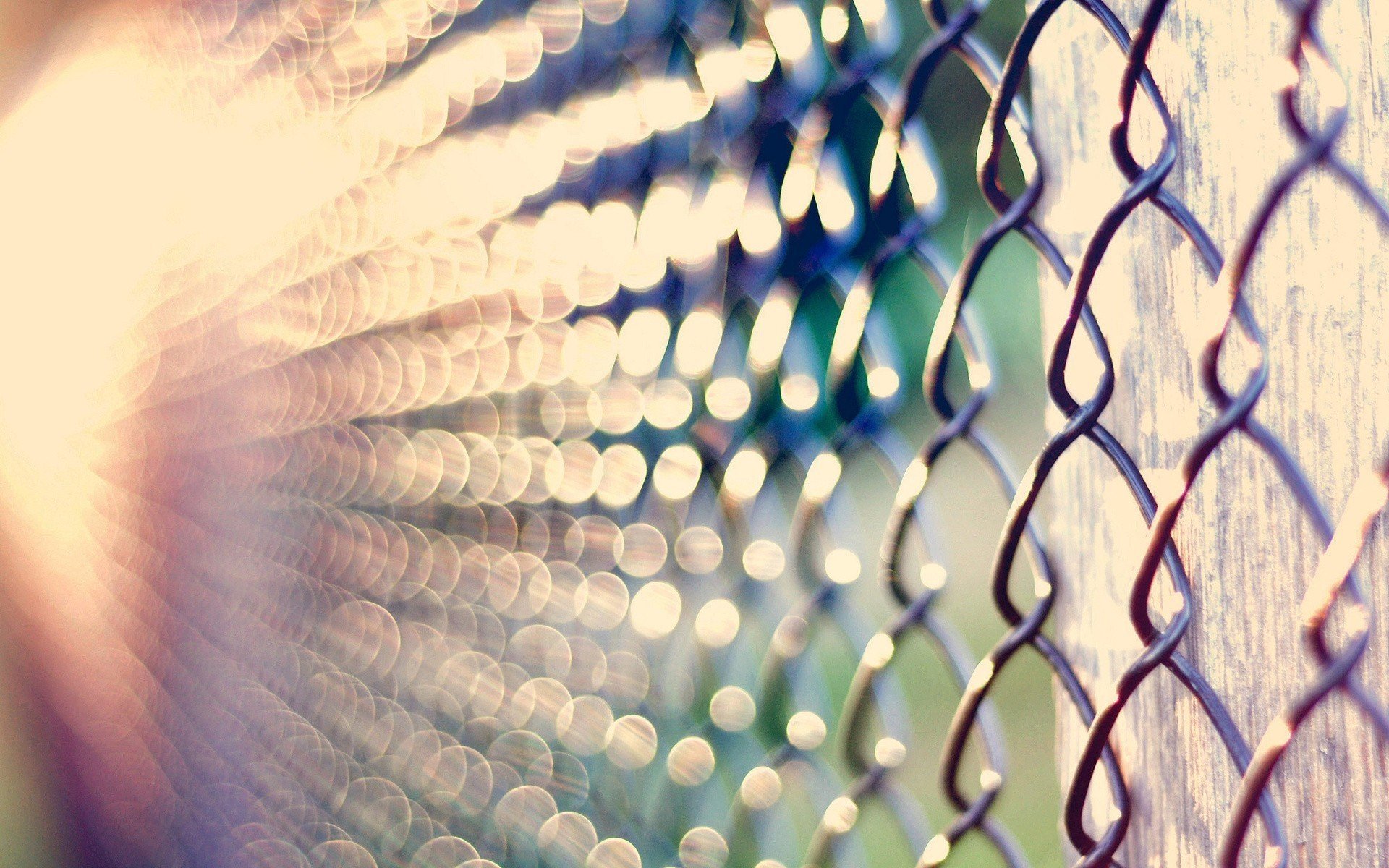 fence, Macro, Bokeh, Lights Wallpaper