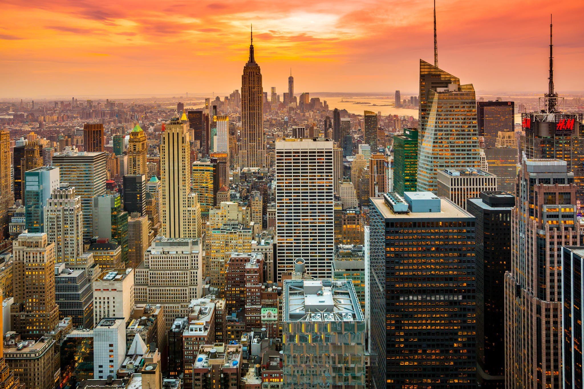 city, New York City, Manhattan, Empire State Building, One World Trade Center Wallpaper